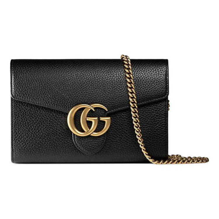 Replica Gucci GG Marmont Leather Chain Wallet 401232 A7M0T 1000 (1)